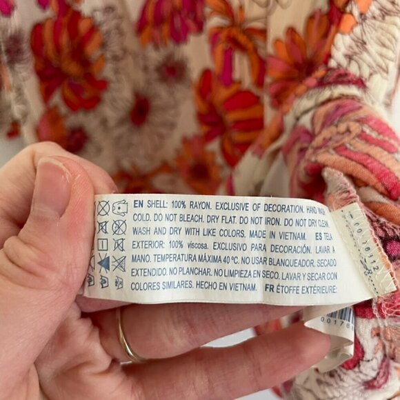 FOREVER 21 Cream Beige Pink Orange Floral Crochet Lace Cold Shoulder Crop Top M - Picture 8 of 11